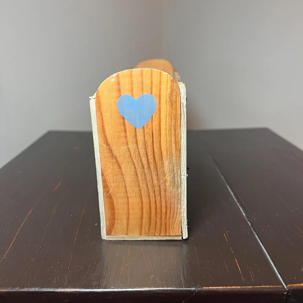 Wooden Napkin Holder Rustic Farmhouse Mail Organizer Country Blue Heart Folk Art